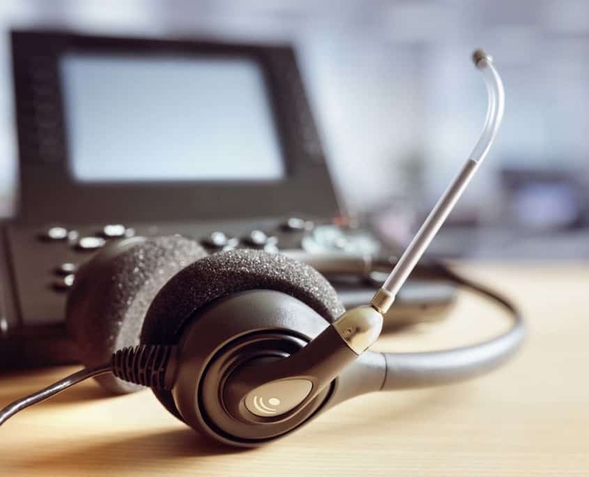 Close up view of headphones with a mic