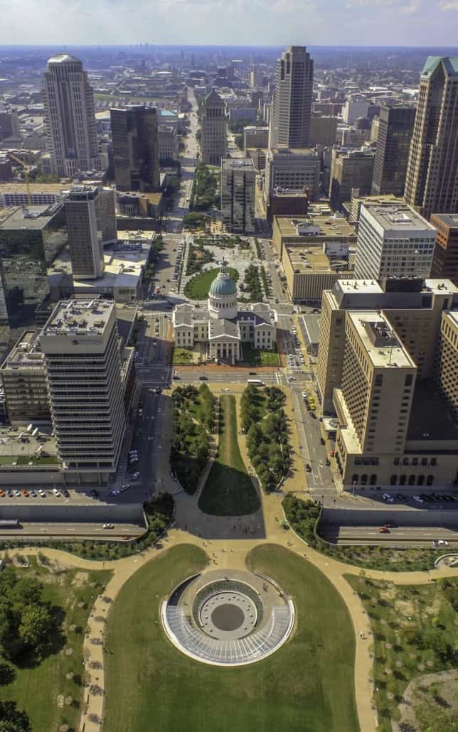 View from inside the arch looking over St Louis