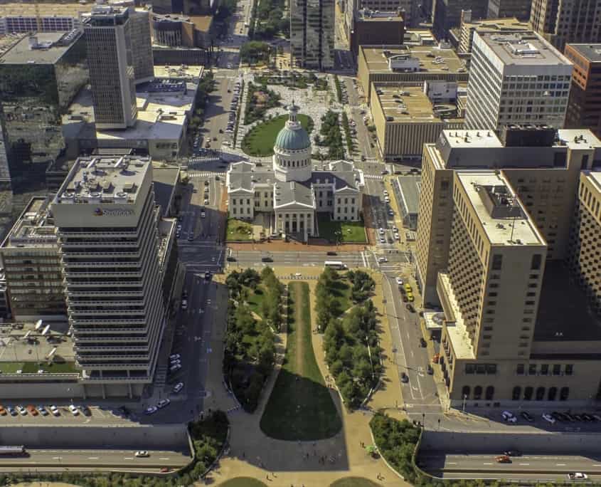 View from inside the arch looking over St Louis