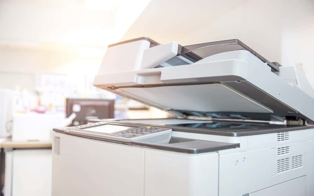 Close up view of a copy machine inside store