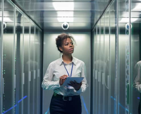 woman working in a data center