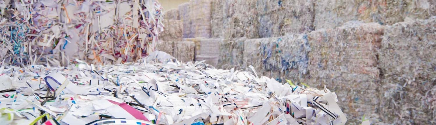 recycling of waste paper_ thousands of shredded paper piled up into blocks