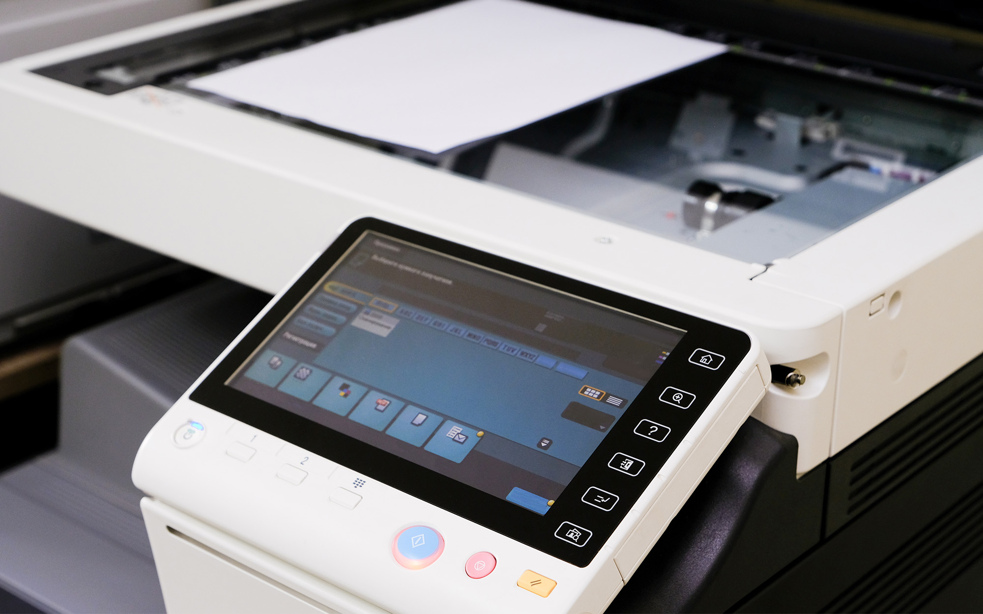 Side view of digital printer panel ready to print