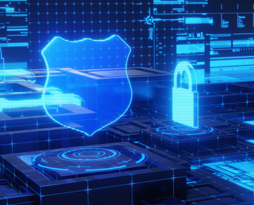 Concept of cybersecurity and data protection. 3D rendering