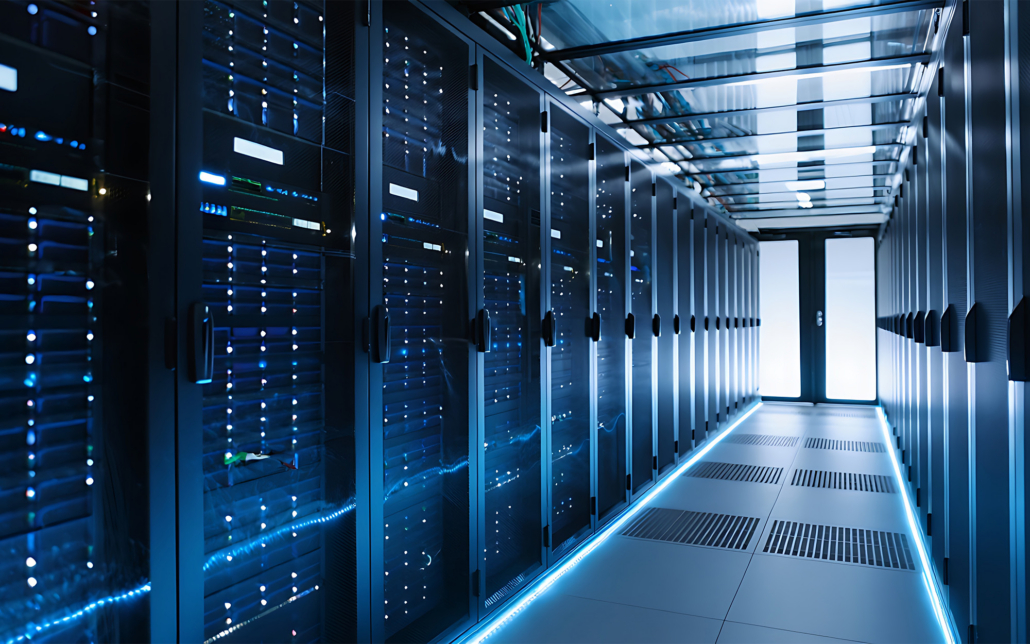 Server Room With Blue Lights